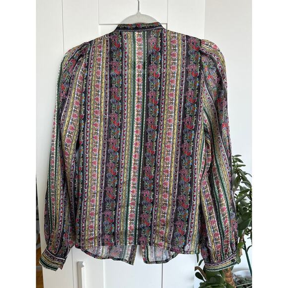 Boden Ruffle Printed Shirt Multi, Carnation Bloom Metallic Women's US 2, EUC - Picture 5 of 9